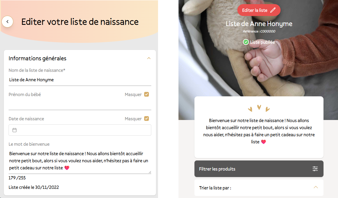 Écrivez un doux message sur votre liste de naissance Aubert