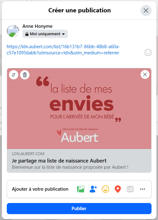 Partager votre liste de naissance Aubert