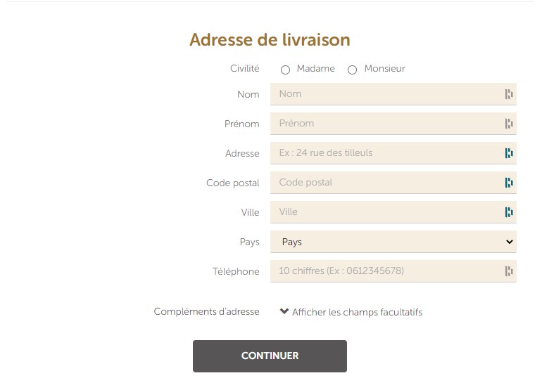 adresse de livraison