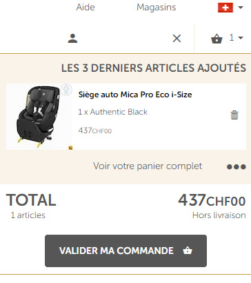 ajout au panier sur le site aubert.com