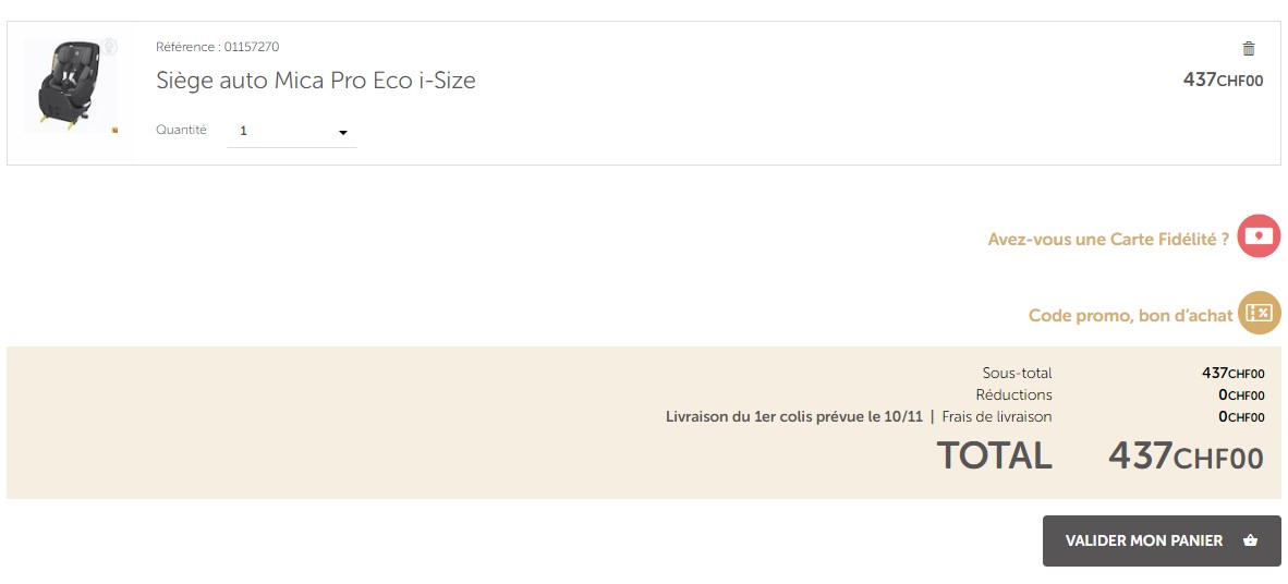 ajout de code dans la panier aubert.com