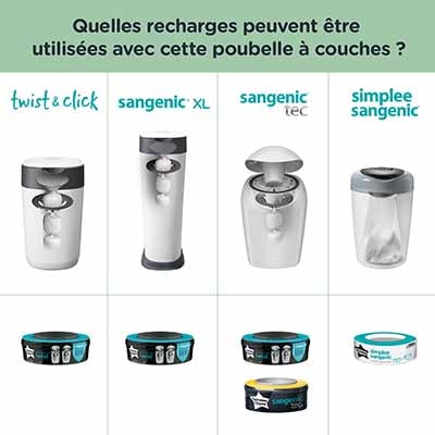 TOMMEE TIPPEE TOMMEE TIPPEE Twist and Click Poubelle a Couches de Taille  XL, Comprend 1x Recharge avec GREENFILM pas cher 