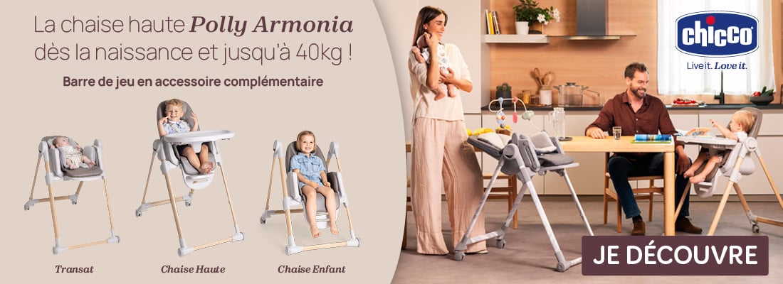 Profitez d'une remise pour l'achat d'une chaise haute Polly Armonia de Chicco !