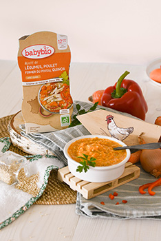 mijoté de poulet au légumes et quinoa de babybio vendu sur le site aubert.com