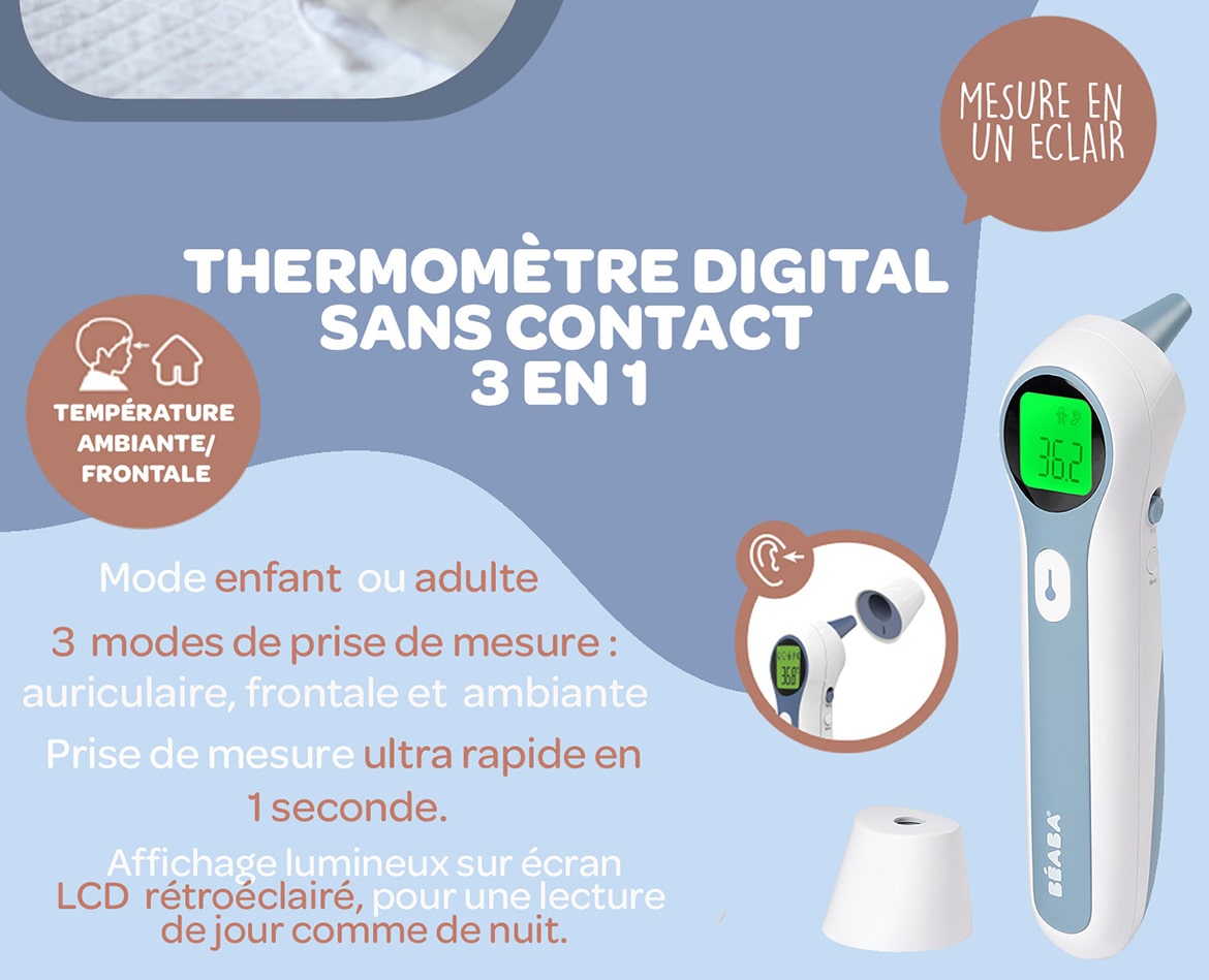 Thermospeed - Thermomètre infrarouge auriculaire et frontal BEABA, Vente en  ligne de Soin bébé