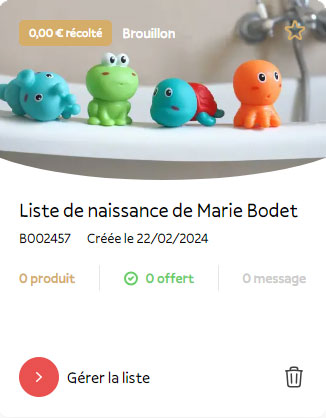 Mettre une liste de naissance en favoris