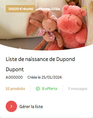 Encart liste de naissance sur lequel cliquer