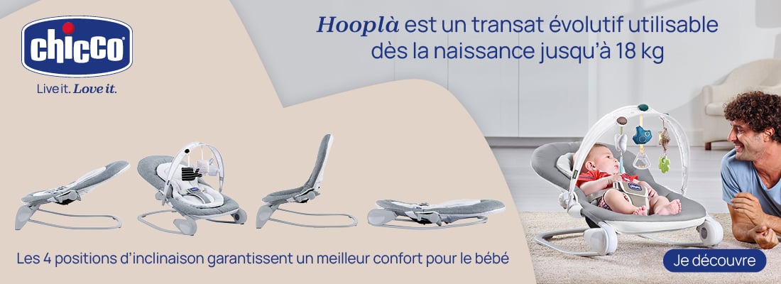 Hooplà est un transat évolutif utilisable dès la naissance jusqu'à 18kg