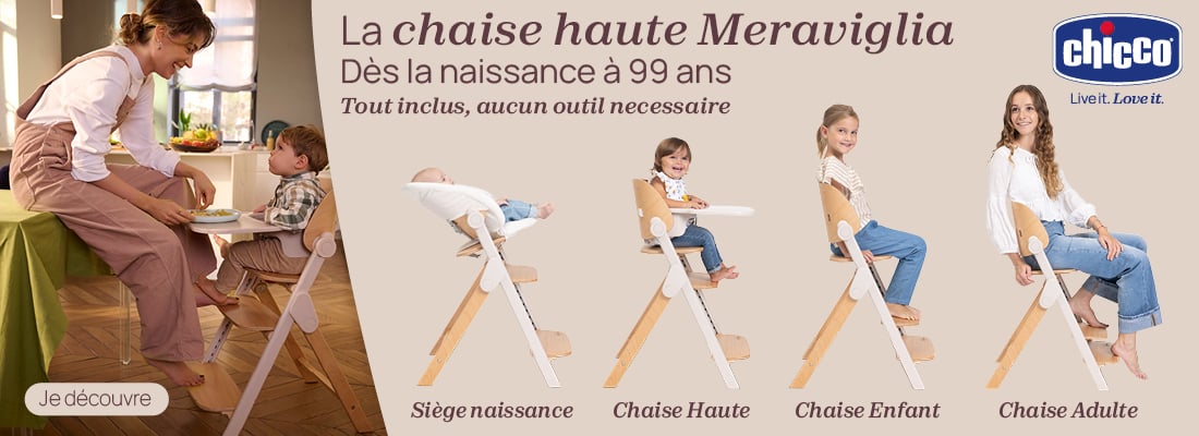 La chaise haute Meraviglia, dès la naissance à 99 ans