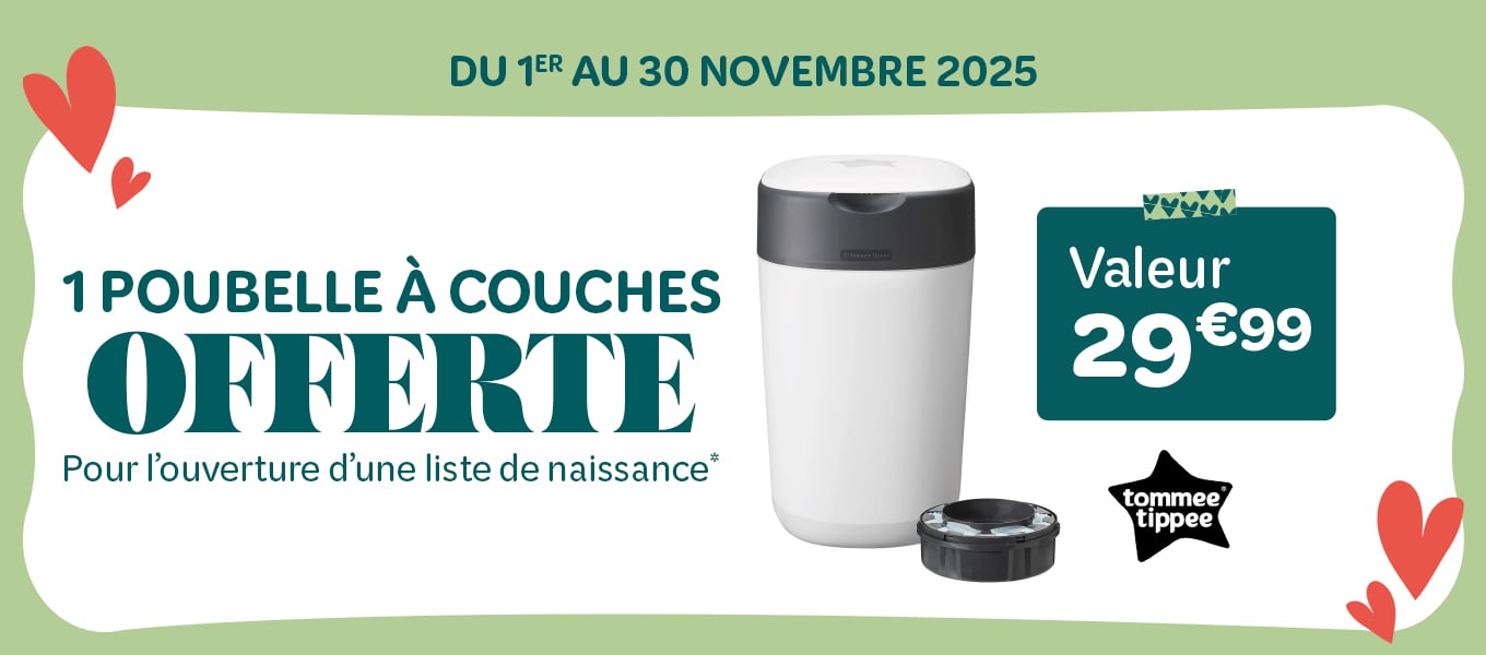 Poubelle offerte à l'ouverture d'une liste de naissance