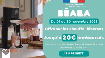 Offre Béaba : Jusqu'à 20% remboursés* sur l'achat d'un chauffe-biberon