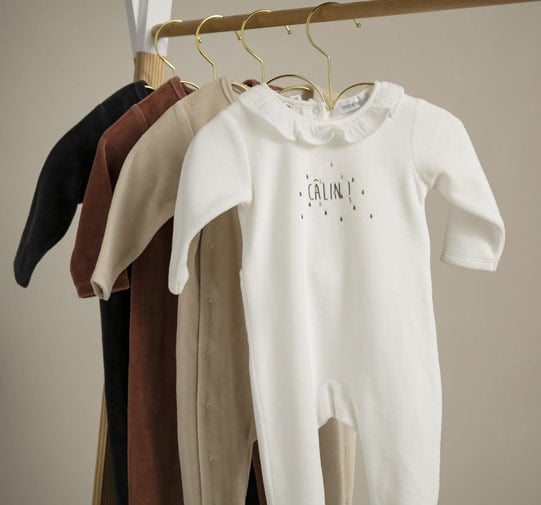 Pyjama bébé étoiles en velours BRUT/MARSHMALLOW
